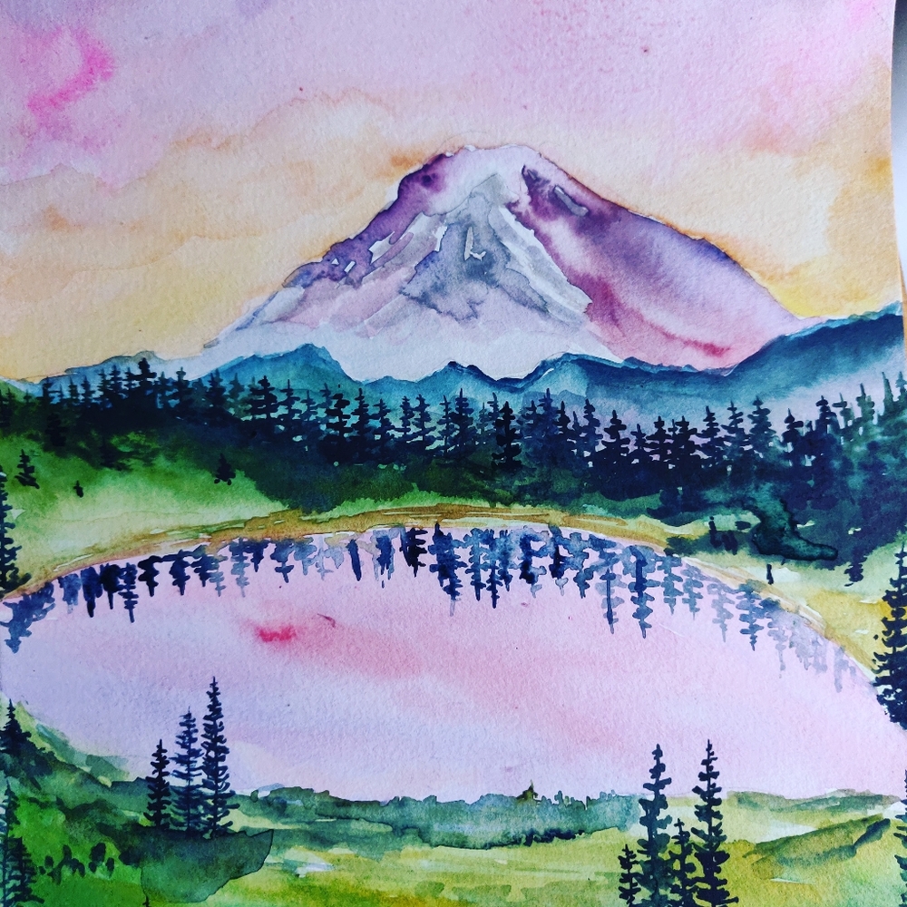 mount Rainier National Park Watercolor Painting
